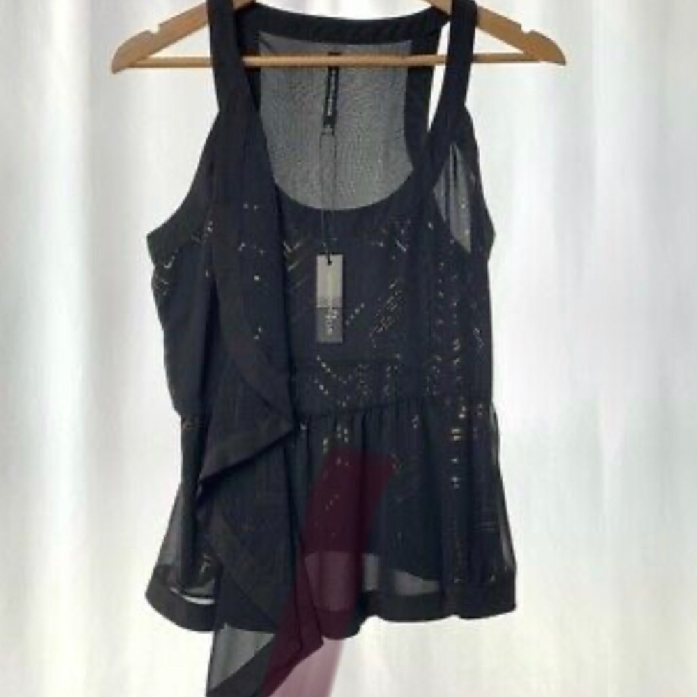 W118 Black w/ Gold Accents Peplum Tank L